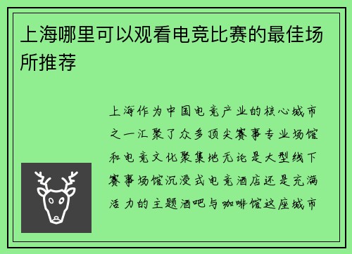 上海哪里可以观看电竞比赛的最佳场所推荐